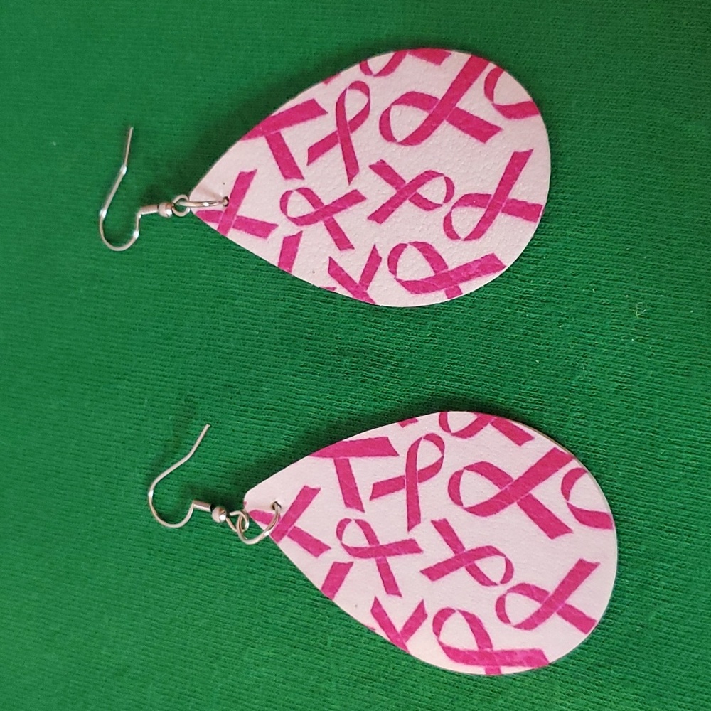 Double-Sided Pink Ribbon (Breast Cancer Awareness) Pierced Earrings